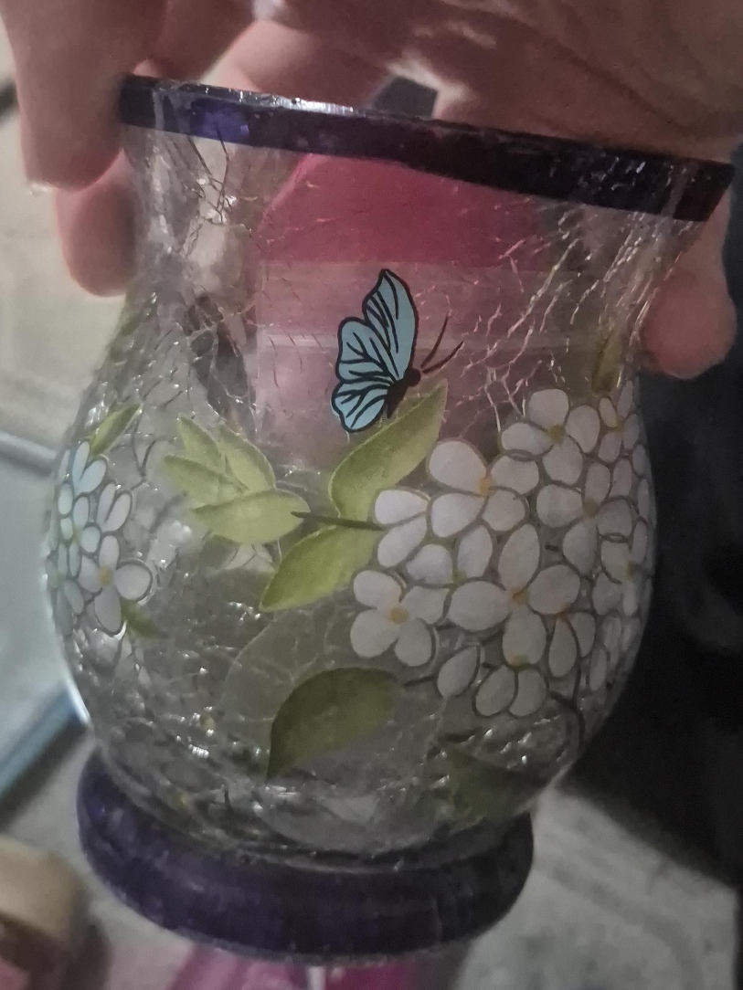 Decorative Glass Jar with Flowers and Butterfly