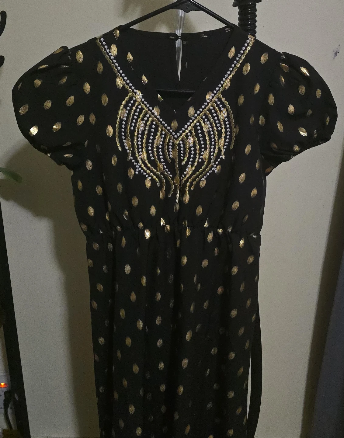 Girls Black Gold Polka Dot Embellished Dress