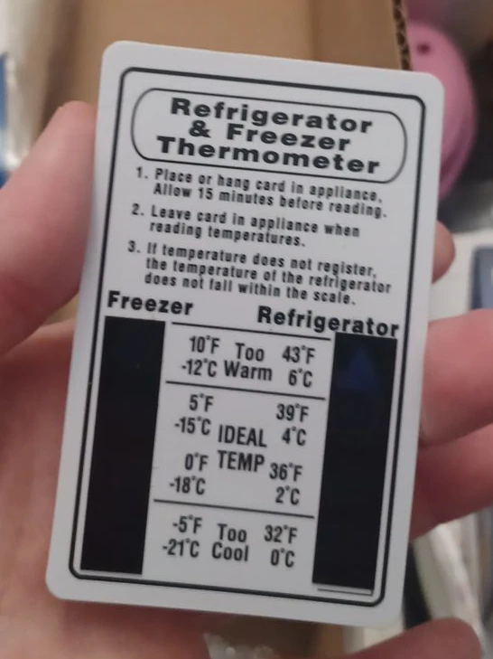 Refrigerator & Freezer Thermometer Card