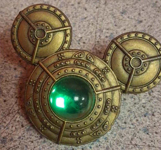 Steampunk Mickey Mouse Inspired Brooch with Green Gem
