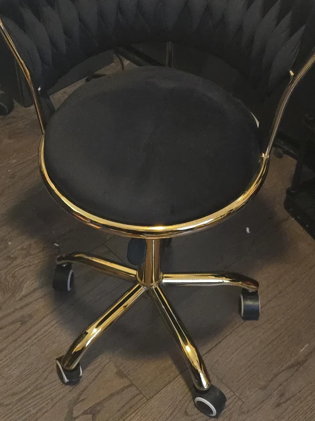 Black Velvet Swivel Office Chair with Gold Accents