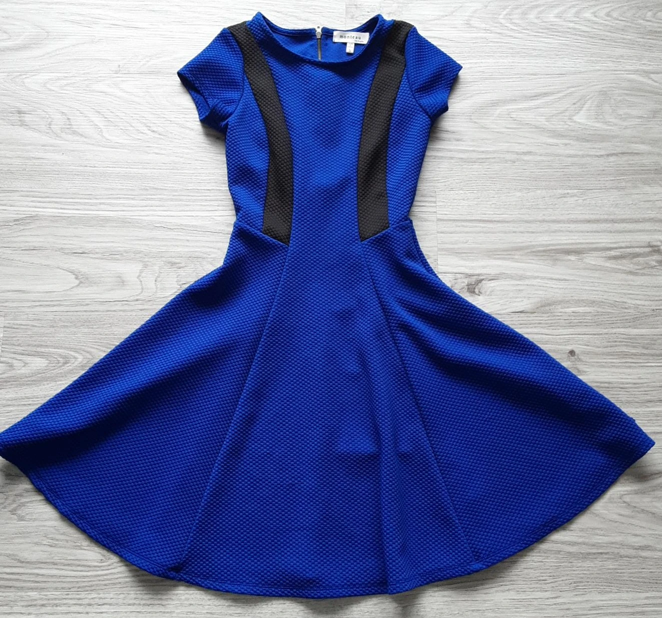 MONTEAU Blue Textured Fit & Flare Dress