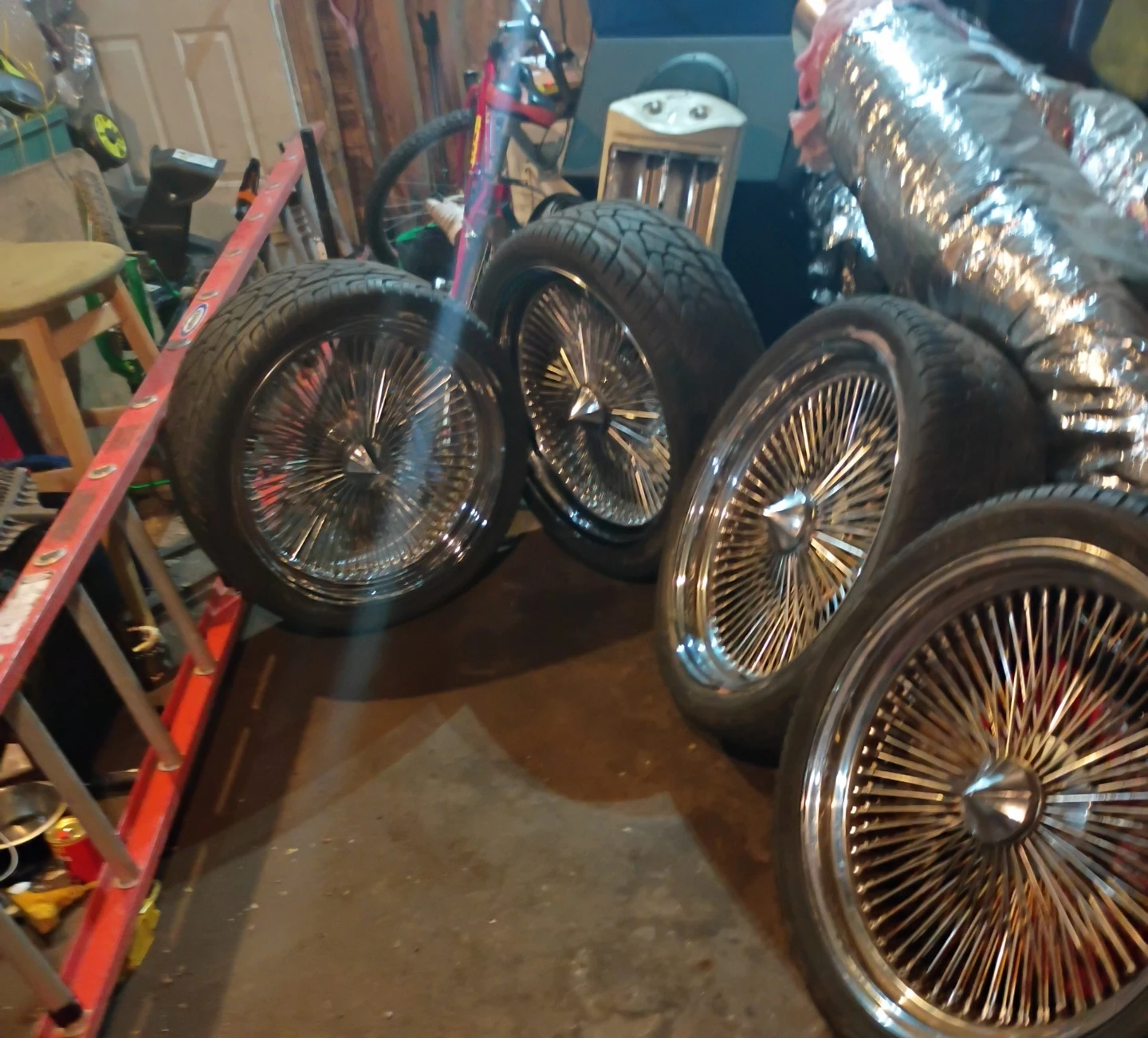 Set of 4 Chrome Wire Wheels with Tires