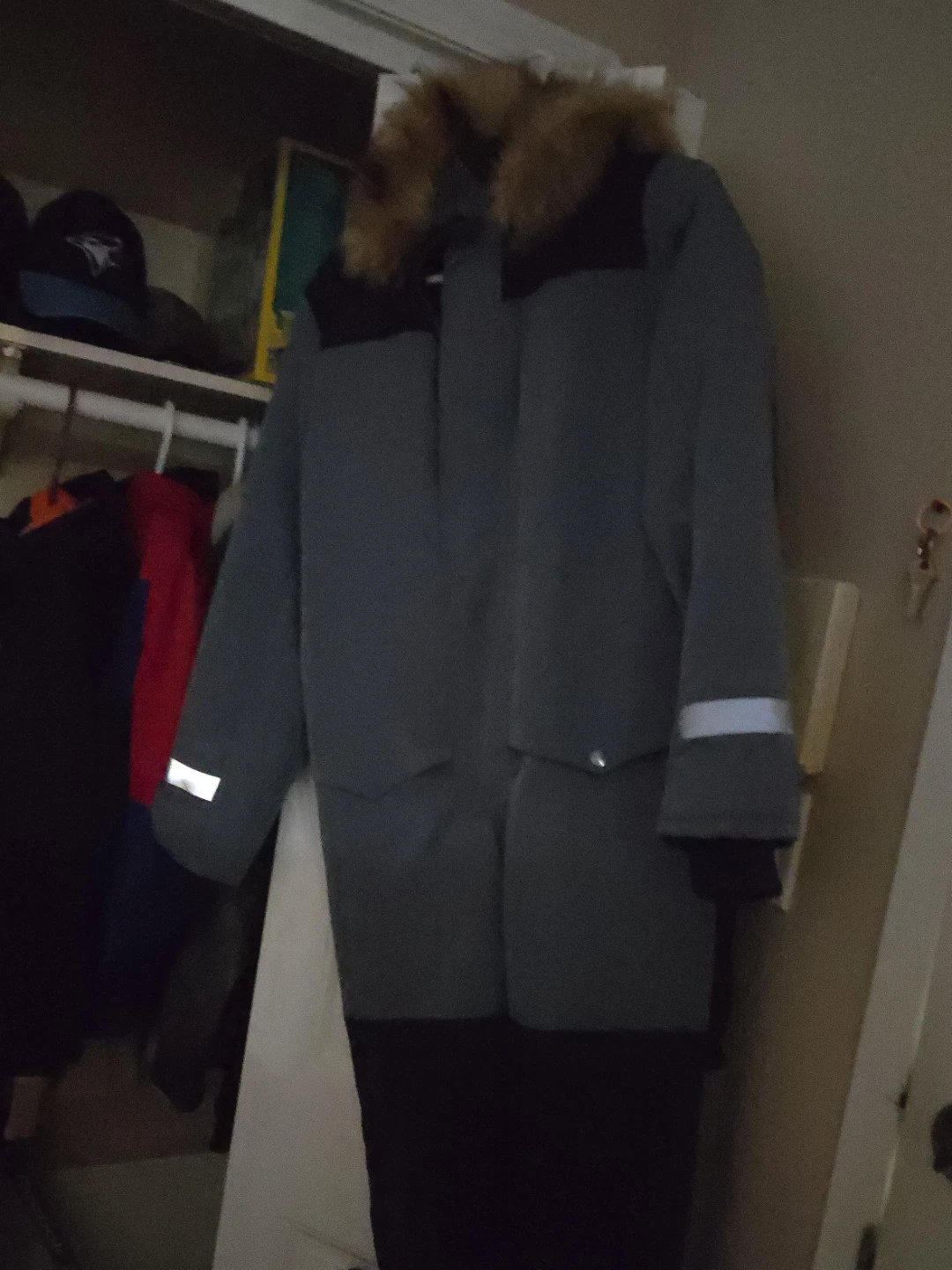 Grey Parka Jacket with Fur Hood