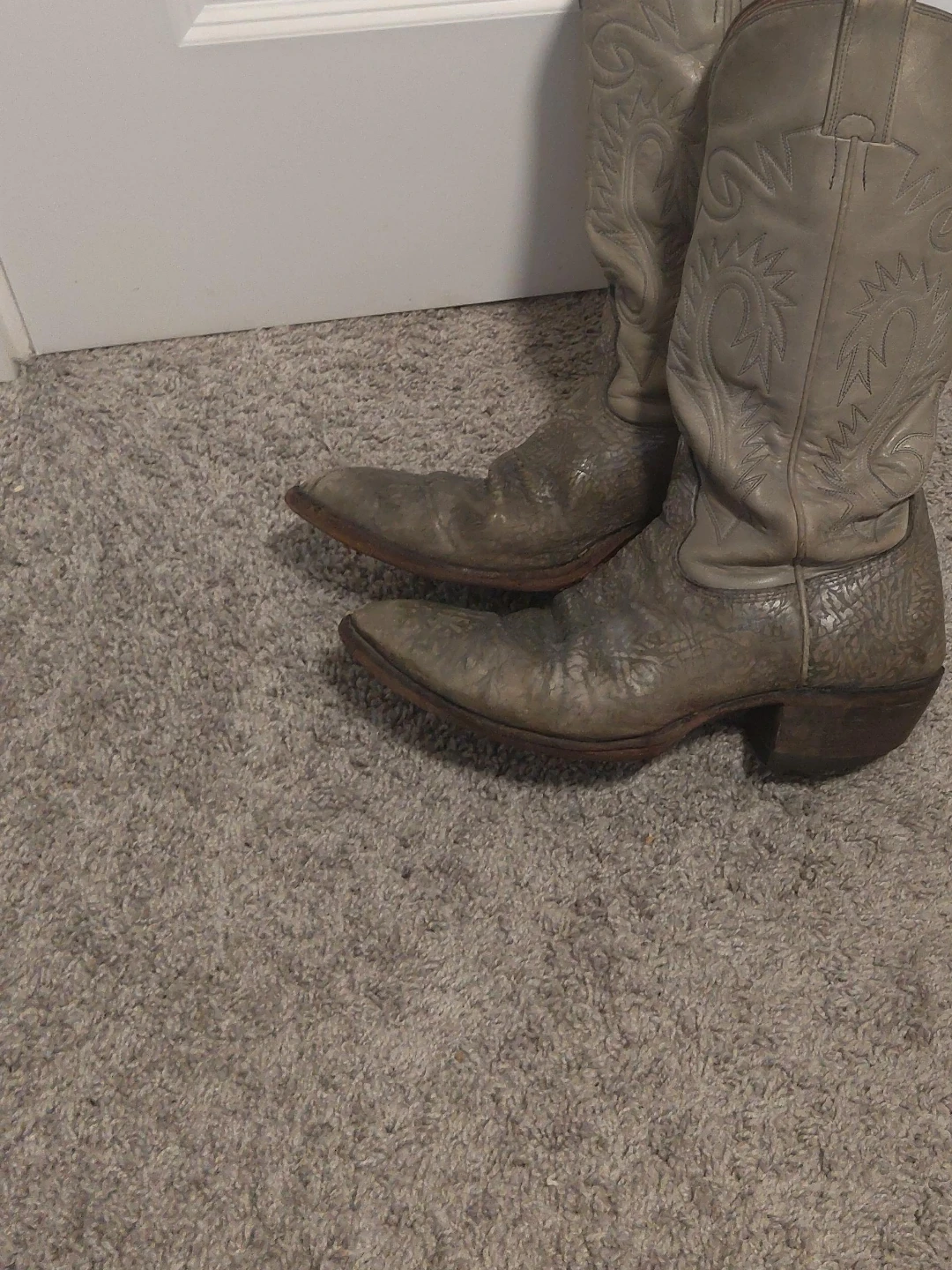 Light Grey Leather Cowboy Boots