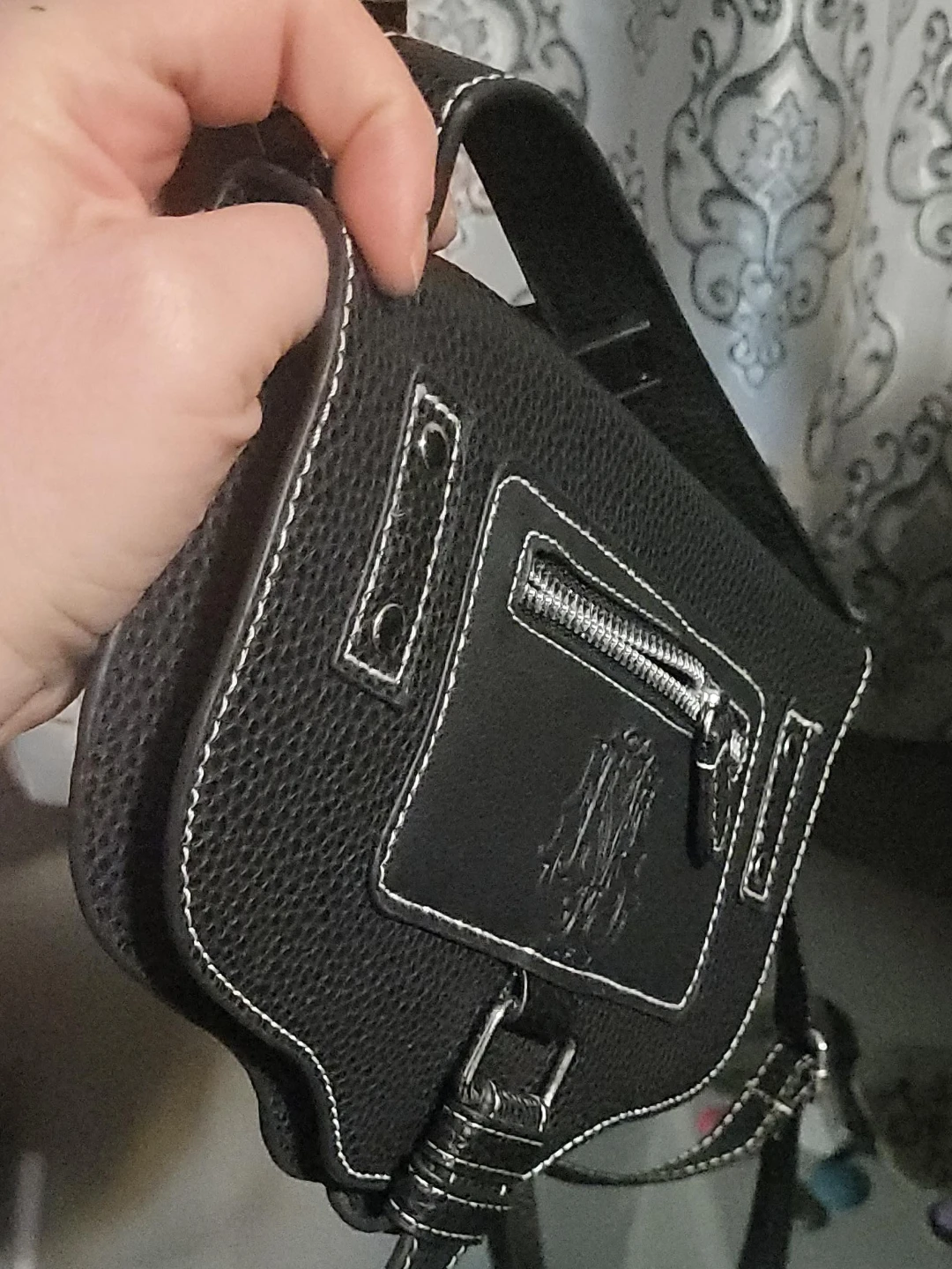 Black Textured Saddle Bag