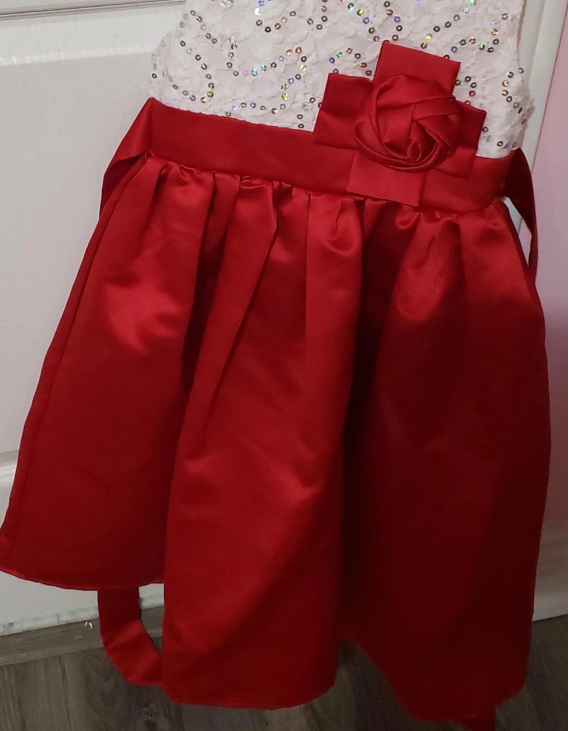 Girls Red and White Sequin Party Dress