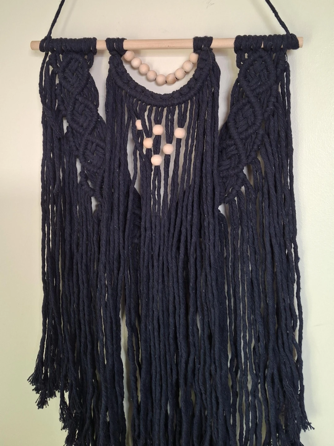 Navy Macrame Wall Hanging with Wooden Beads - photo 3