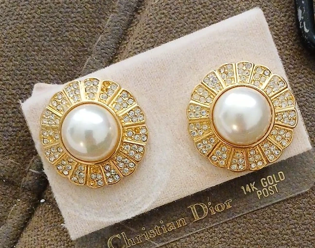 Christian Dior Pearl and Crystal Clip-On Earrings