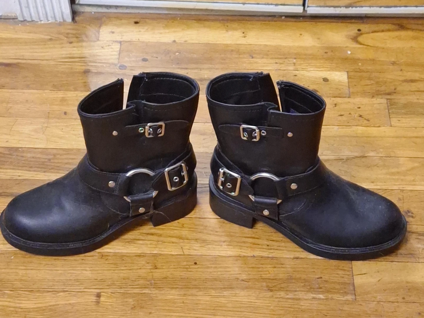 Black Leather Harness Buckle Boots