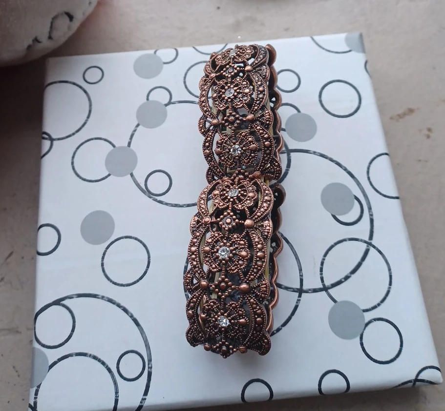 Antique Style Copper Tone Bracelet with Rhinestones