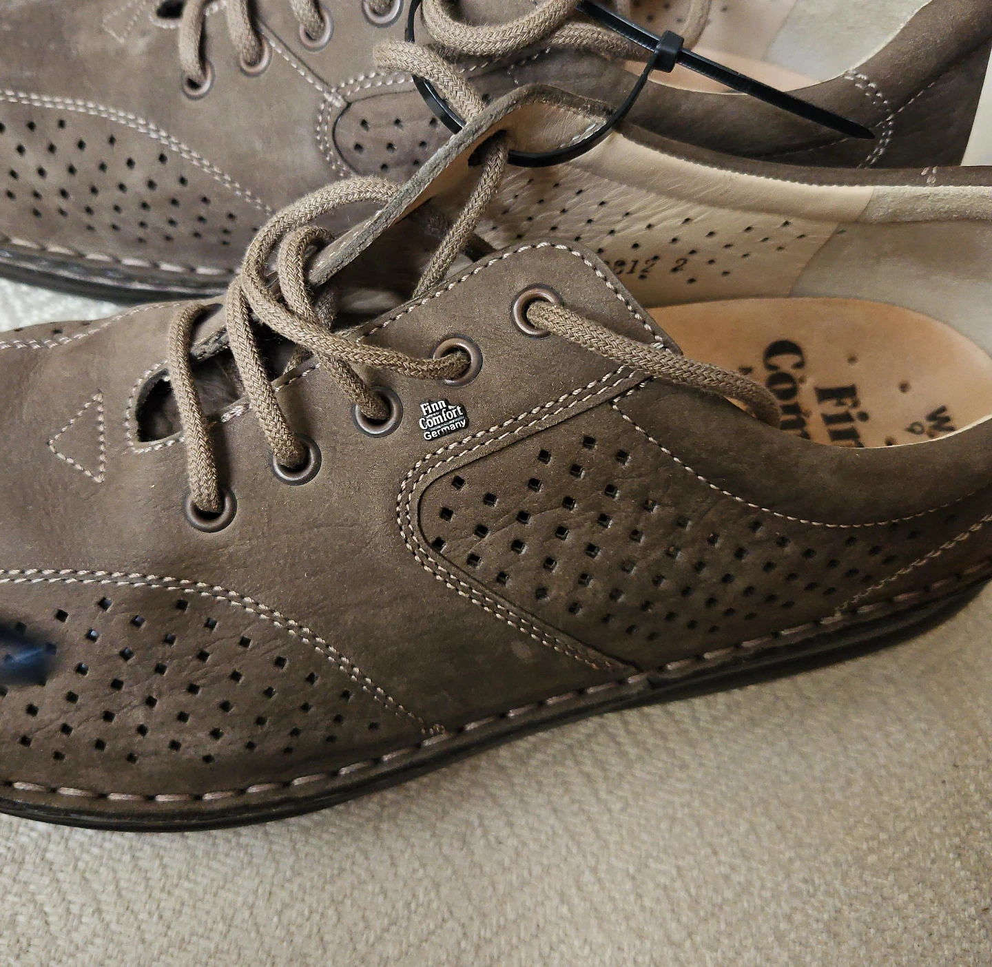 Finn Comfort Brown Suede Perforated Lace-Up Shoes