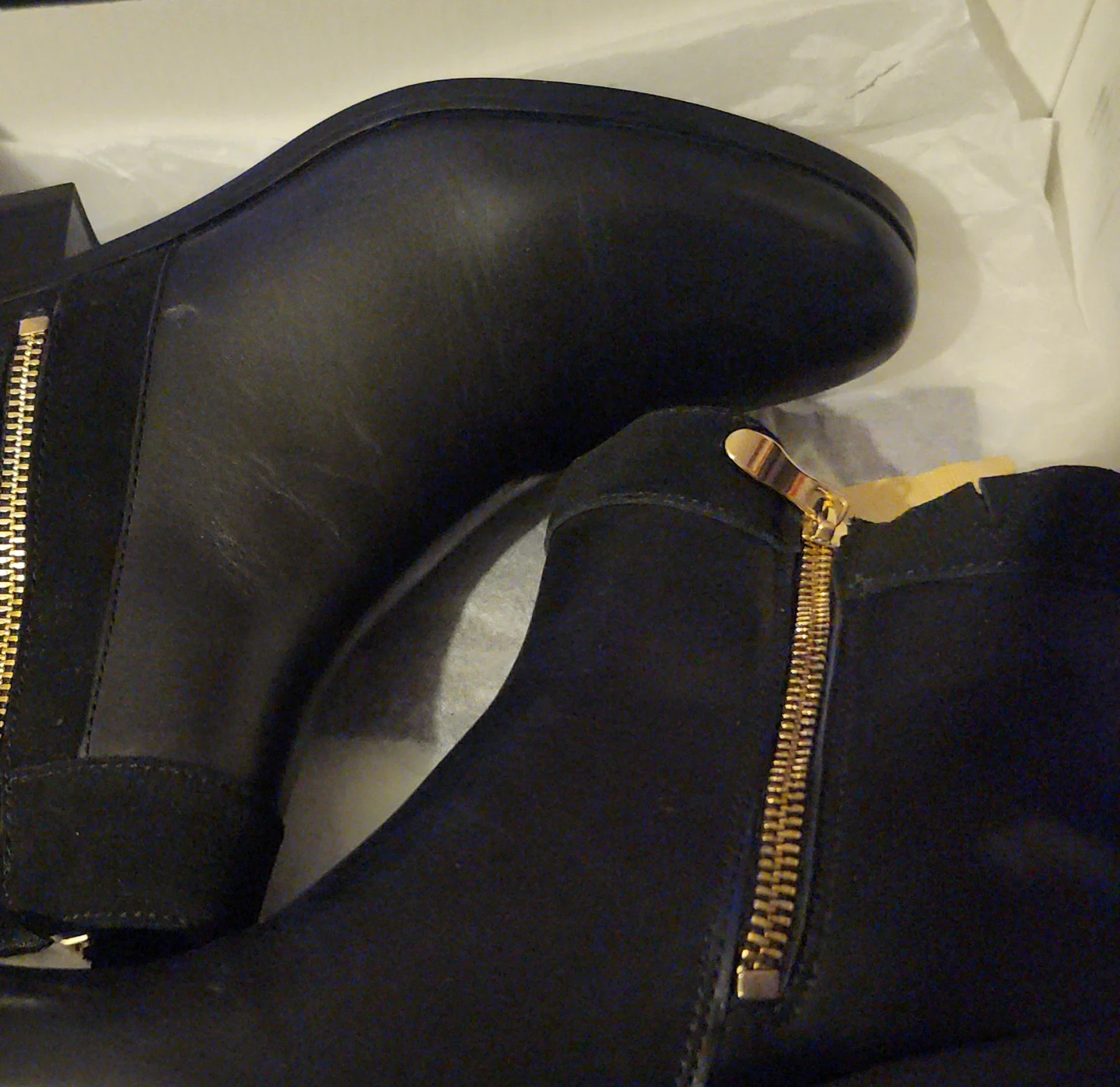 Black Ankle Boots with Gold Zippers