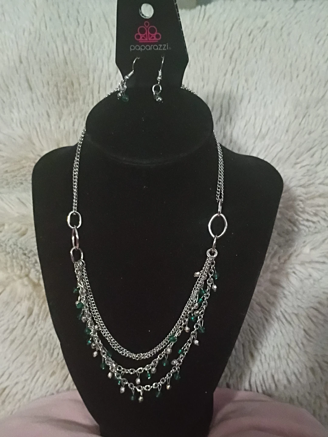 Paparazzi Necklace and Earring Set with Green Beads
