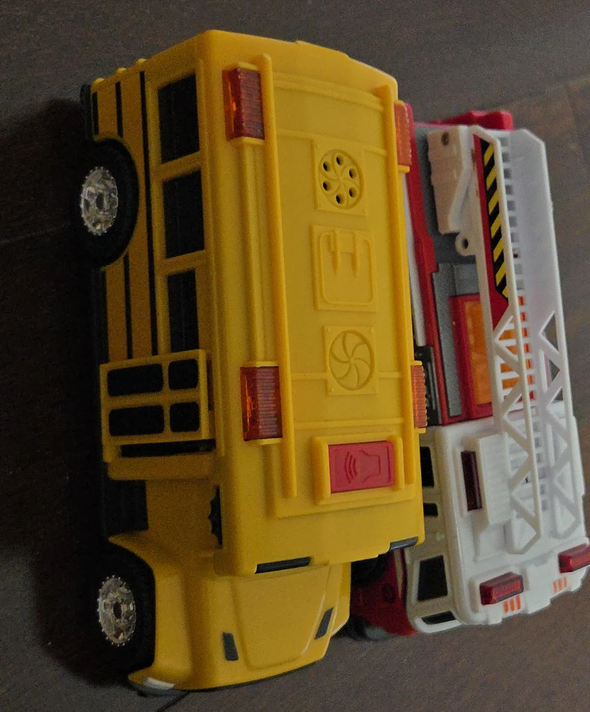Yellow School Bus and Fire Truck Toy Set