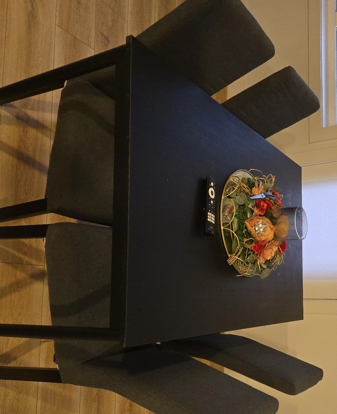 Dark Grey Upholstered Dining Table and 4 Chairs complete set
