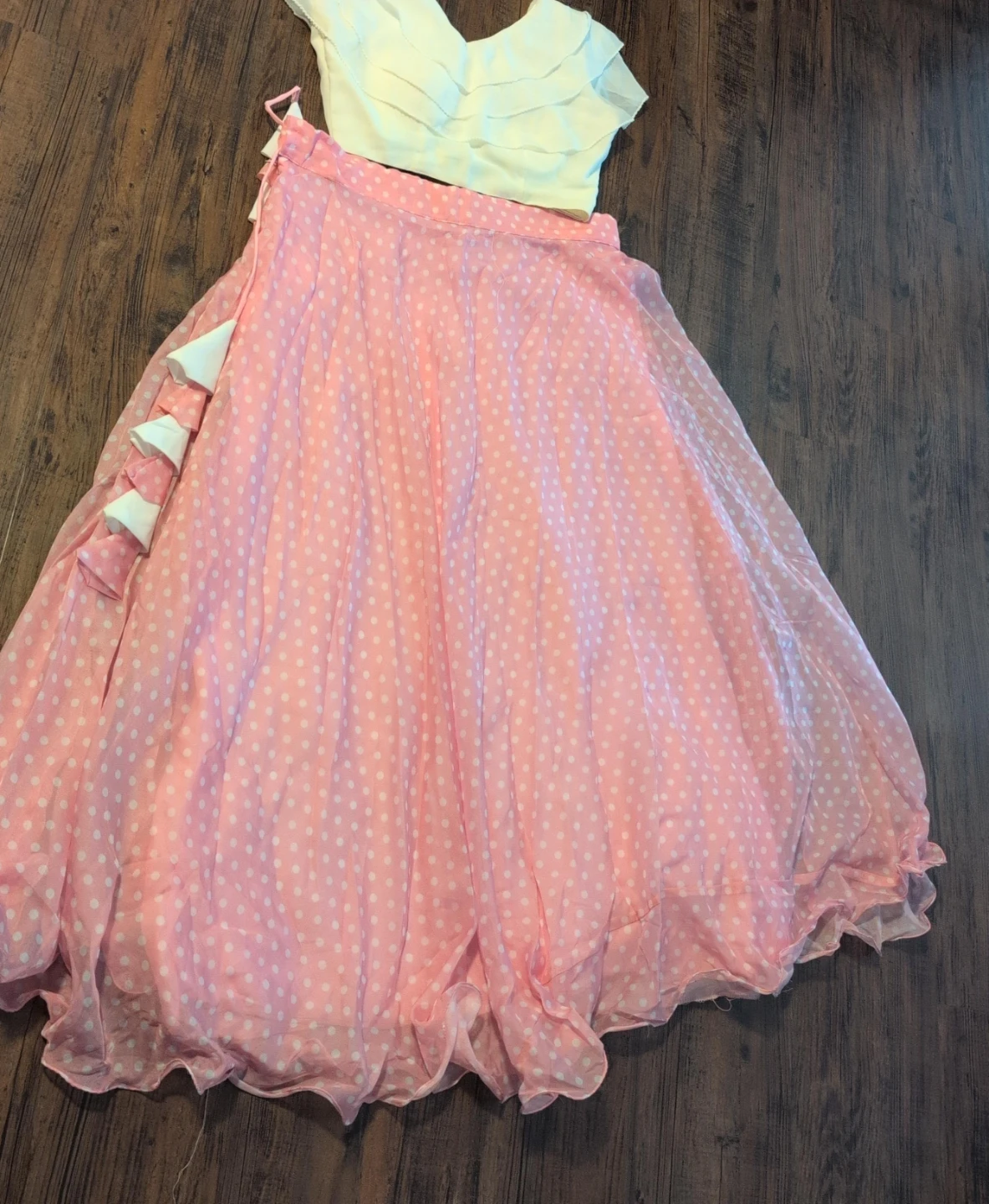Pink Polka Dot Skirt and White Top Set