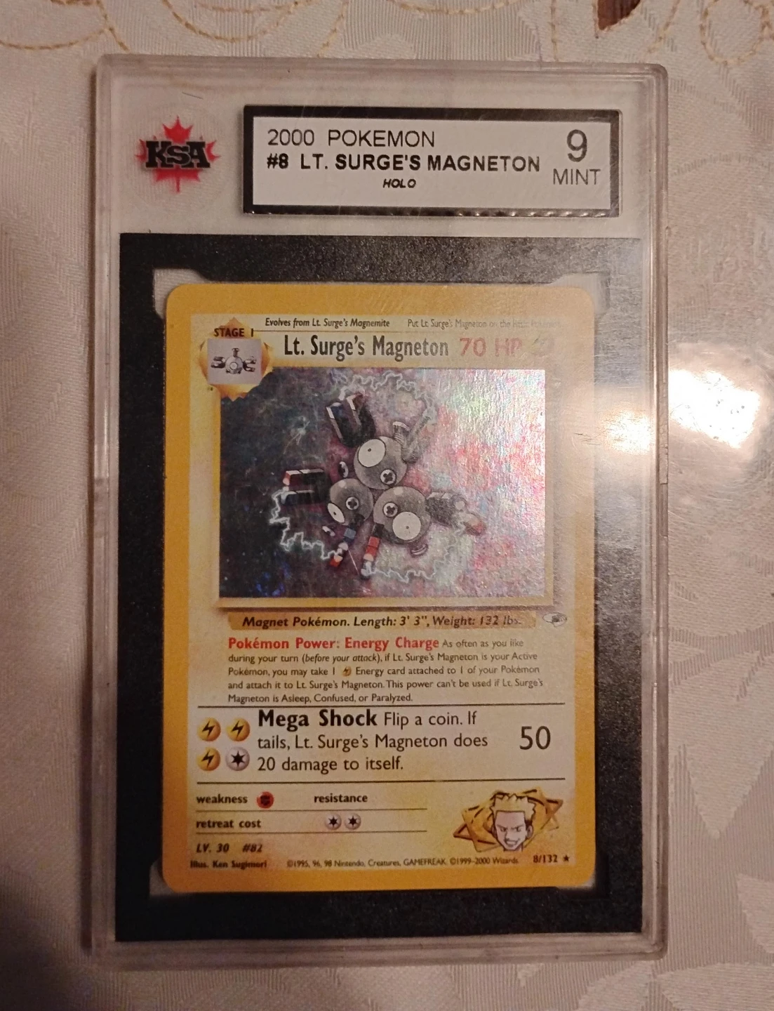 2000 Pokemon Lt. Surge's Magneton Holo #8 KSA Graded Mint 9
