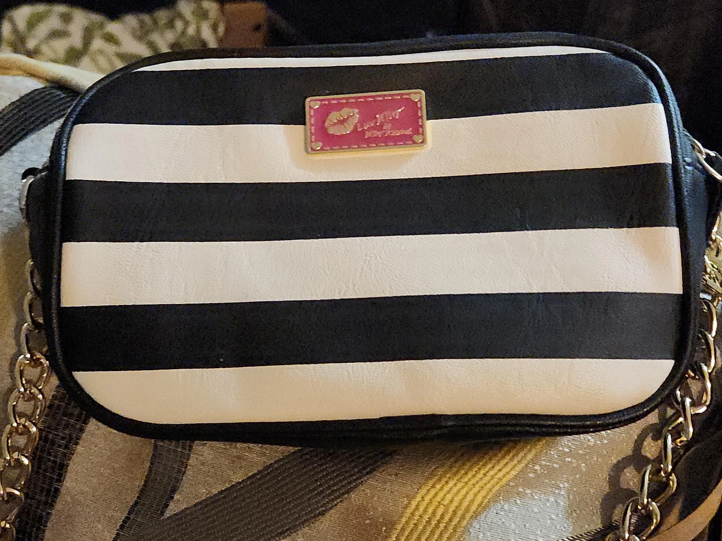 Betsey Johnson Black & White Striped Crossbody Bag