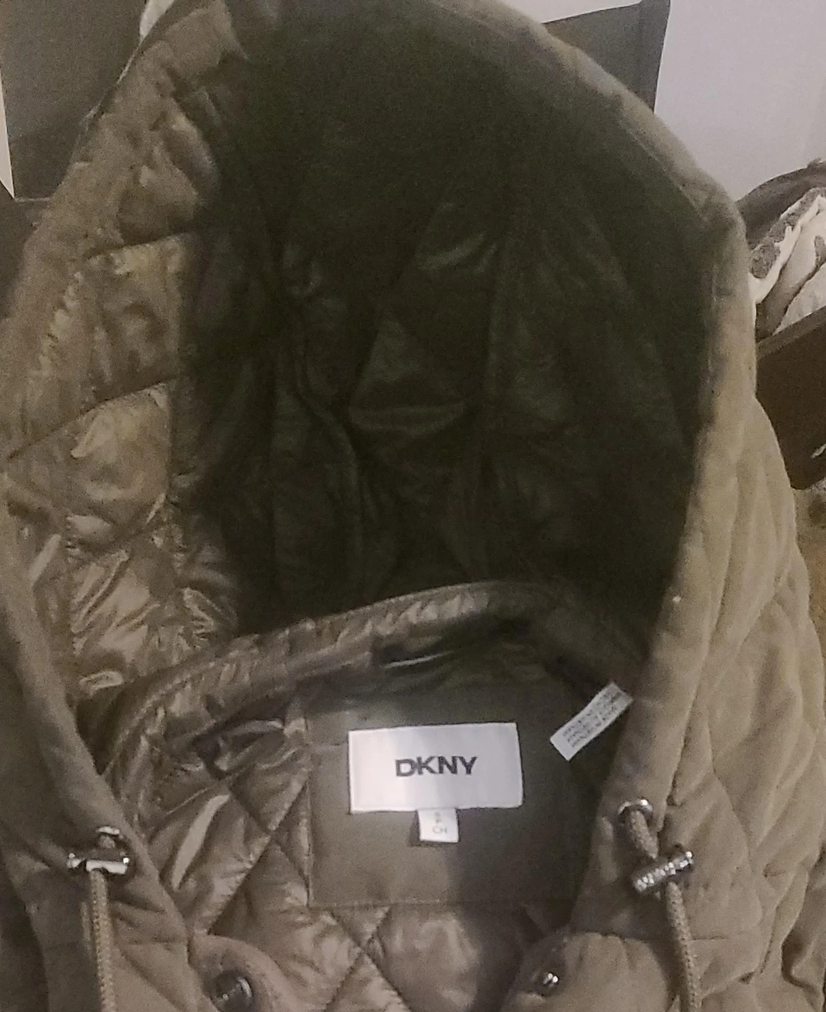 DKNY Quilted Hooded Jacket - Olive Green - photo 2