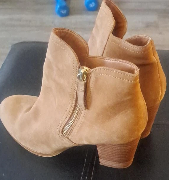 Tan Suede Ankle Boots with Side Zipper