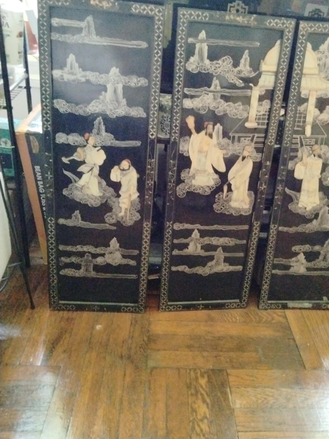 Vintage Asian Carved Wood Wall Panels - Set of 3