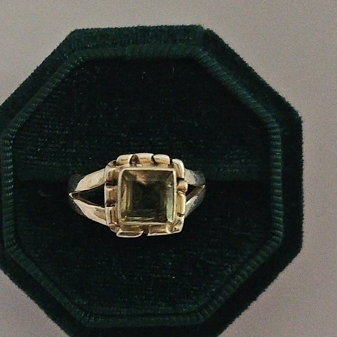 Vintage Silver Ring with Square Green Stone Setting