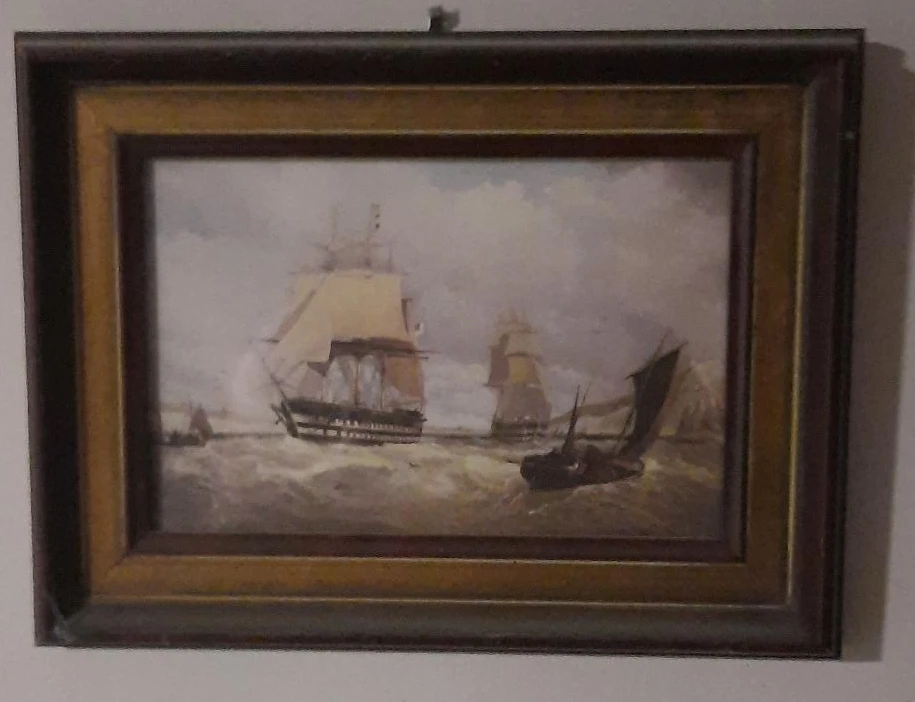 Framed Painting of Sailing Ships at Sea