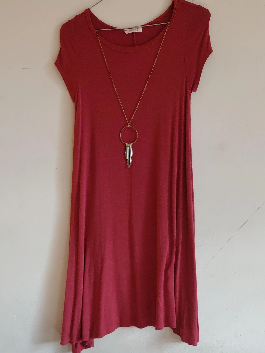 Red T-Shirt Dress with Necklace