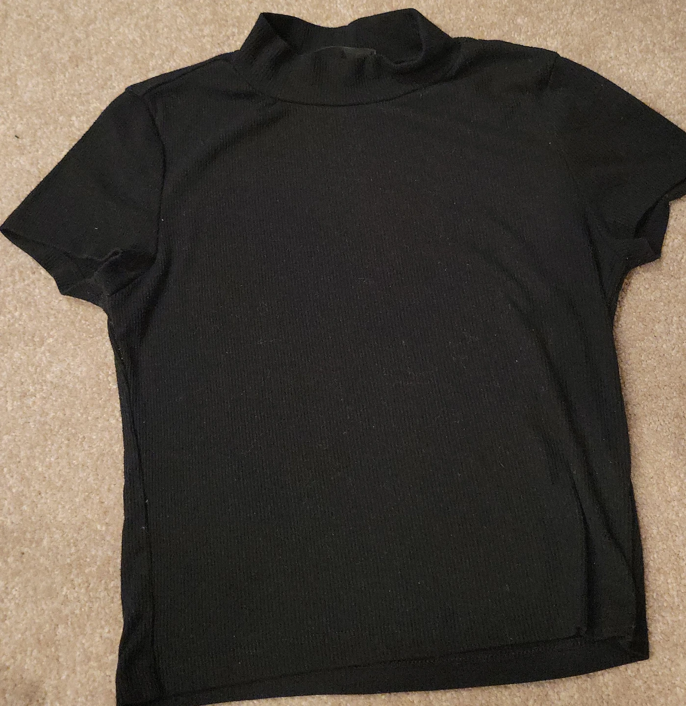 SHEIN Black Ribbed Mock Neck Short Sleeve Top Size S