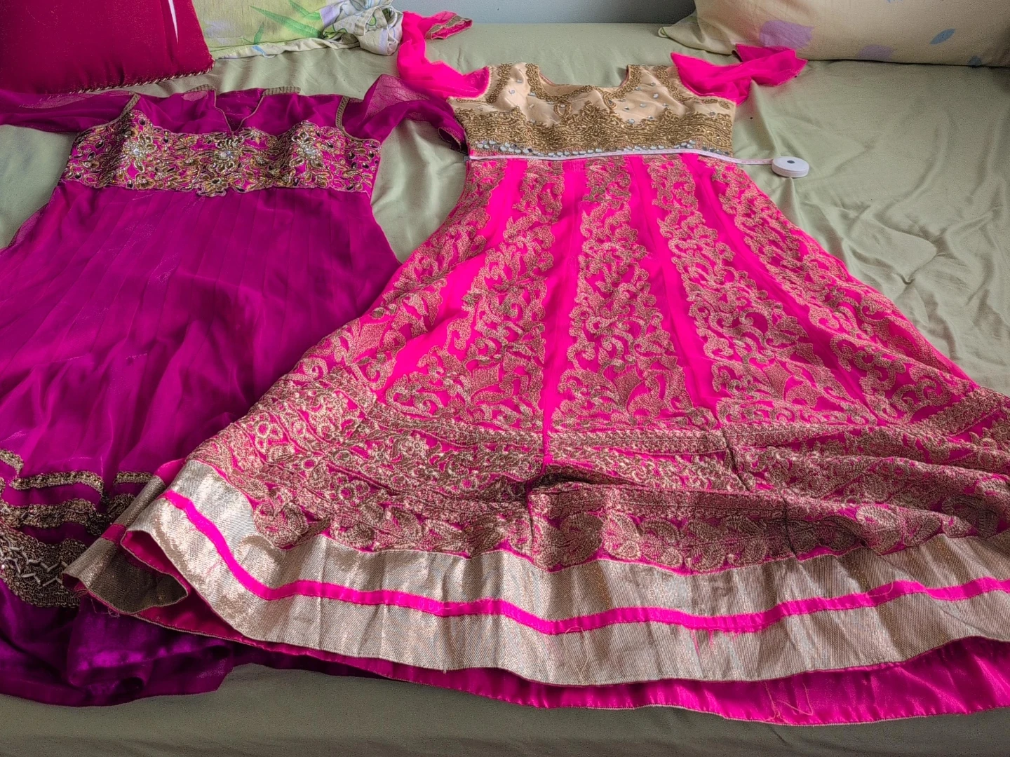 Girls' Pink and Gold Embroidered Anarkali Dresses only tops