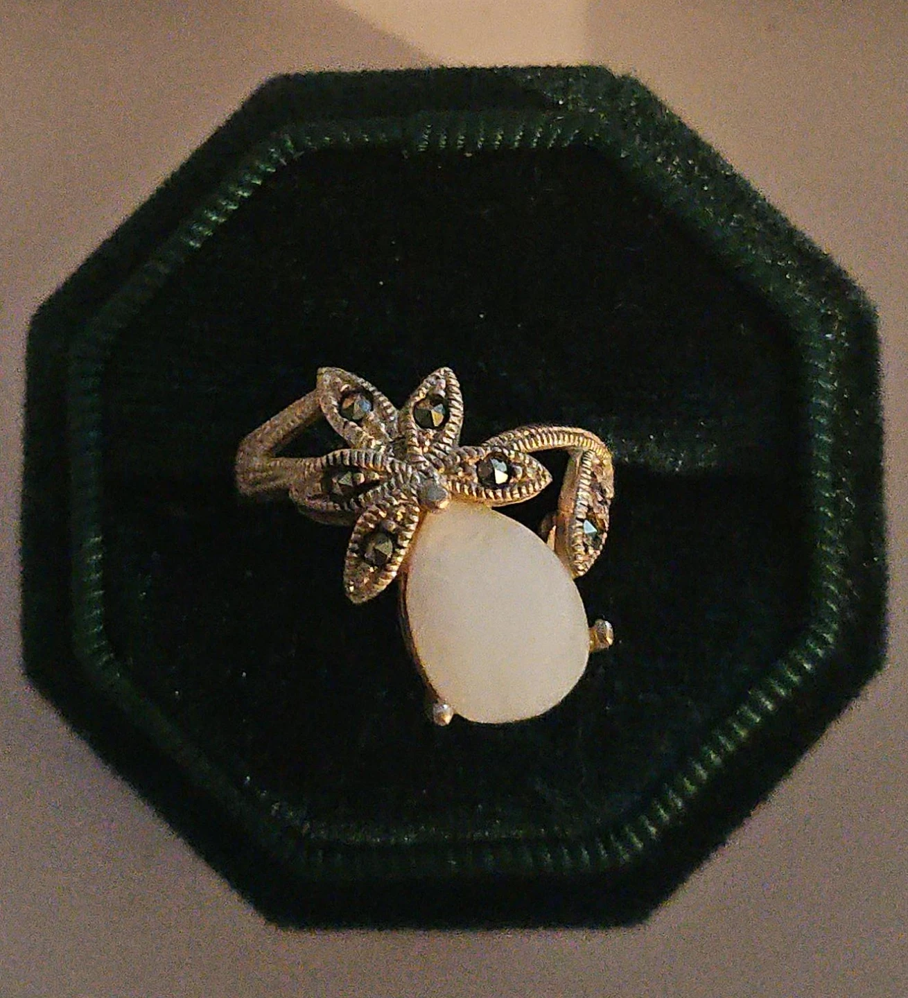 Vintage Marcasite & Opal Flower Ring