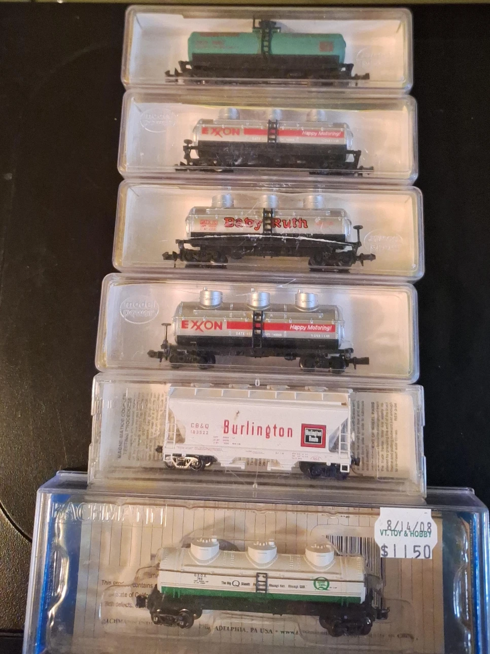 N Scale Tanker Train Cars Lot (Exxon, Baby Ruth, Burlington)