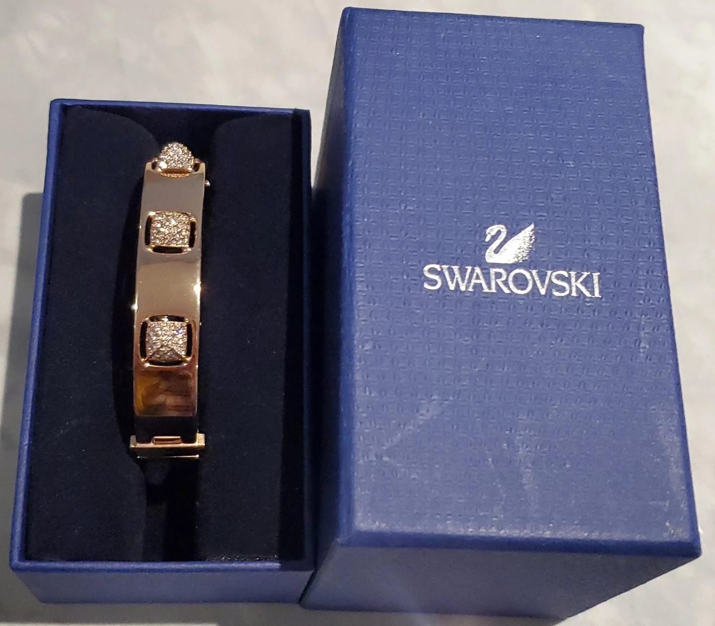 Swarovski Rose Gold Tone Bangle Bracelet with Crystals