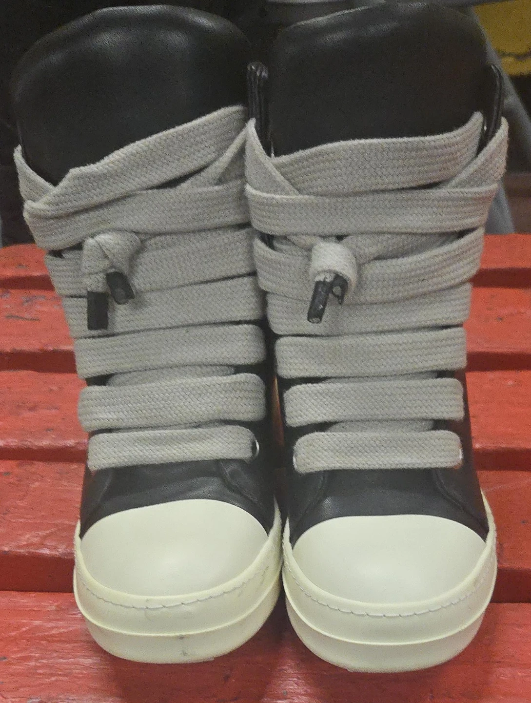 Rick Owens Black Leather High-Top Sneakers