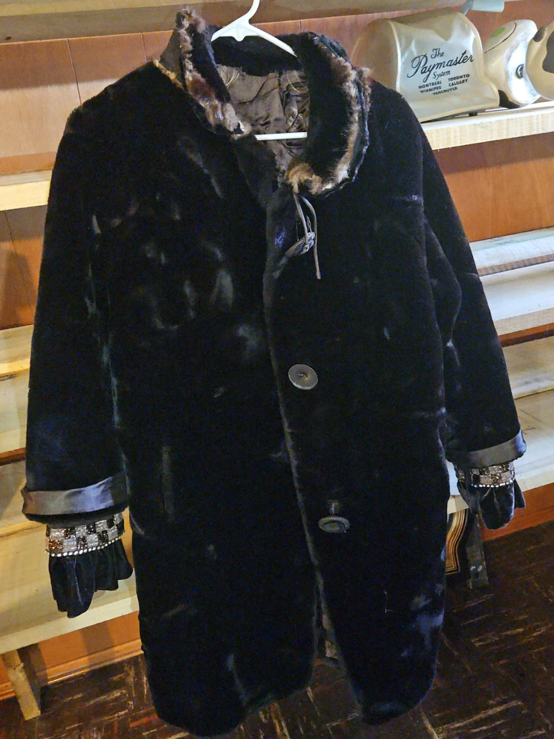 Black Faux Fur Coat with Embellished Cuffs
