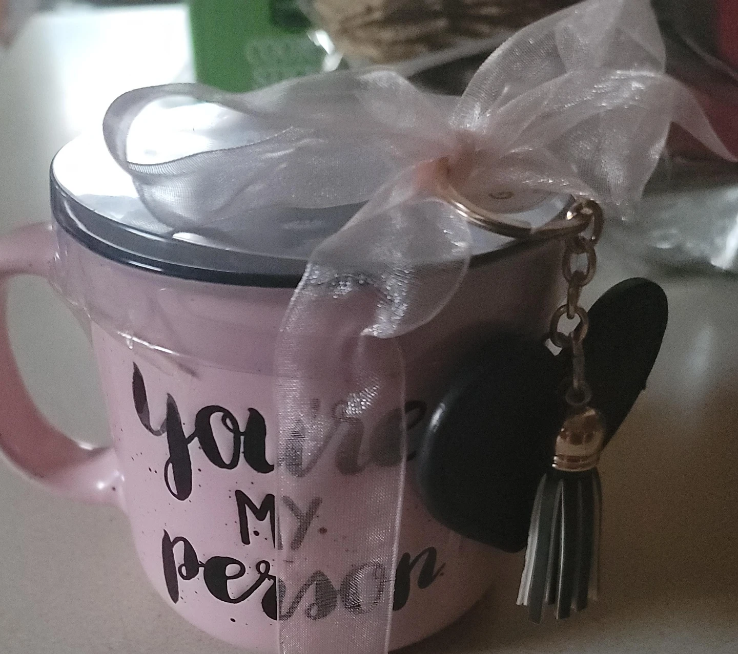 Pink Mug "You are MY person" with Heart Tassel Keychain