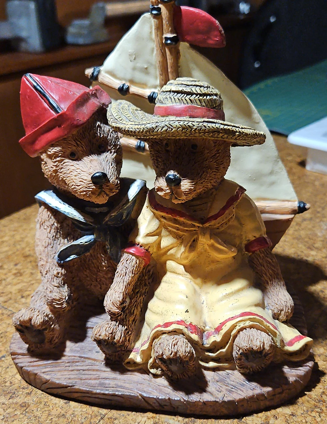 Bear Figurine on Sailboat