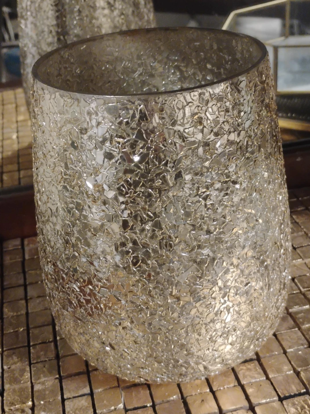 Champagne Gold Mosaic Glass Candle Holder Vase - photo 2