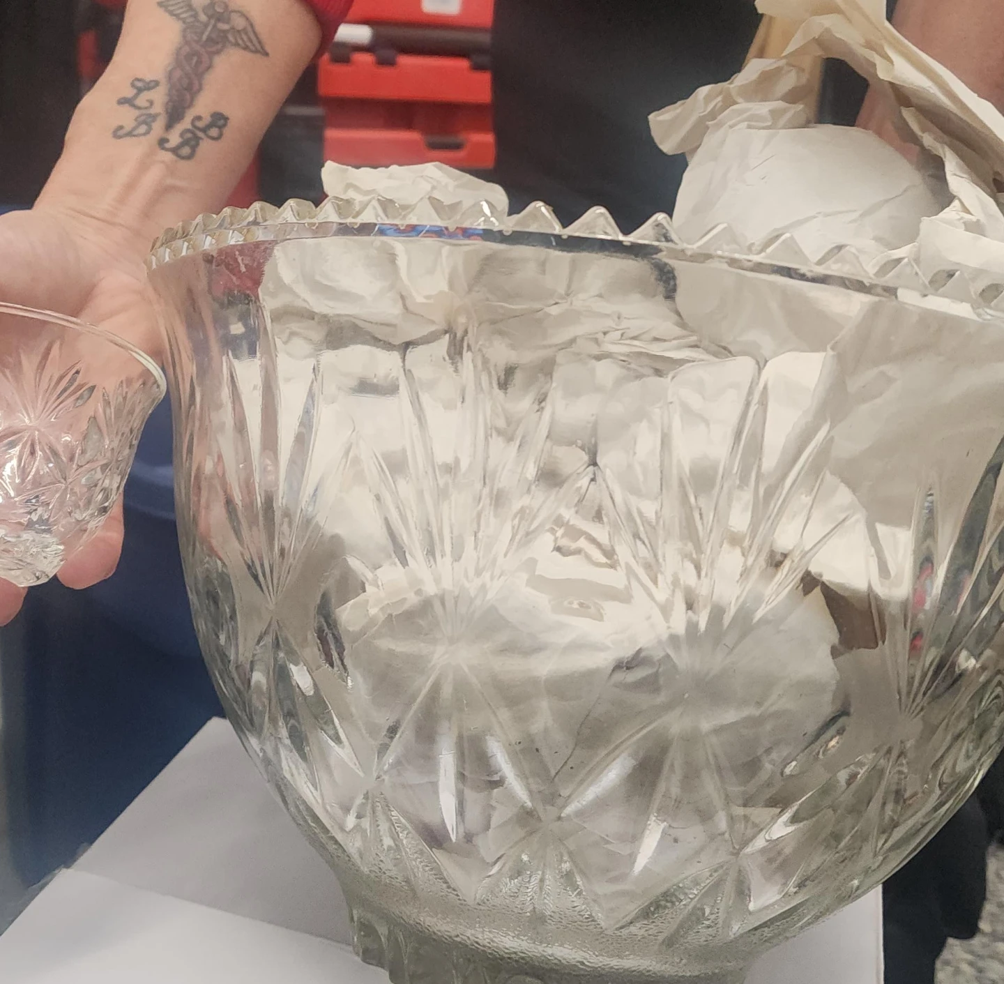 Crystal Punch Bowl with Ladle and Cups