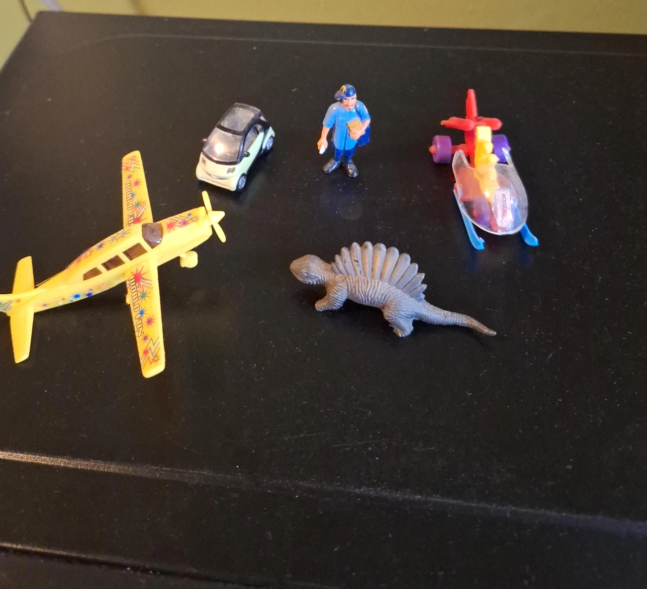 Toy Cars, Plane, Helicopter, Dinosaur & Figure Set
