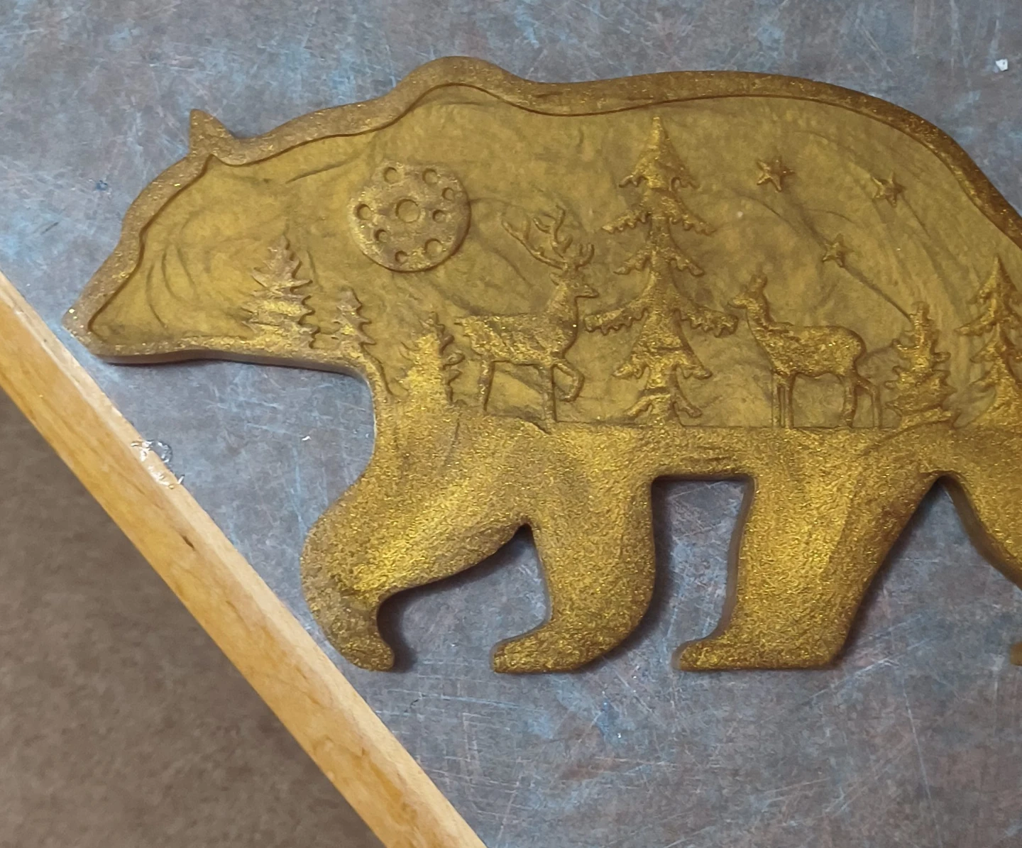 Gold Bear Scene Silhouette Wall Art