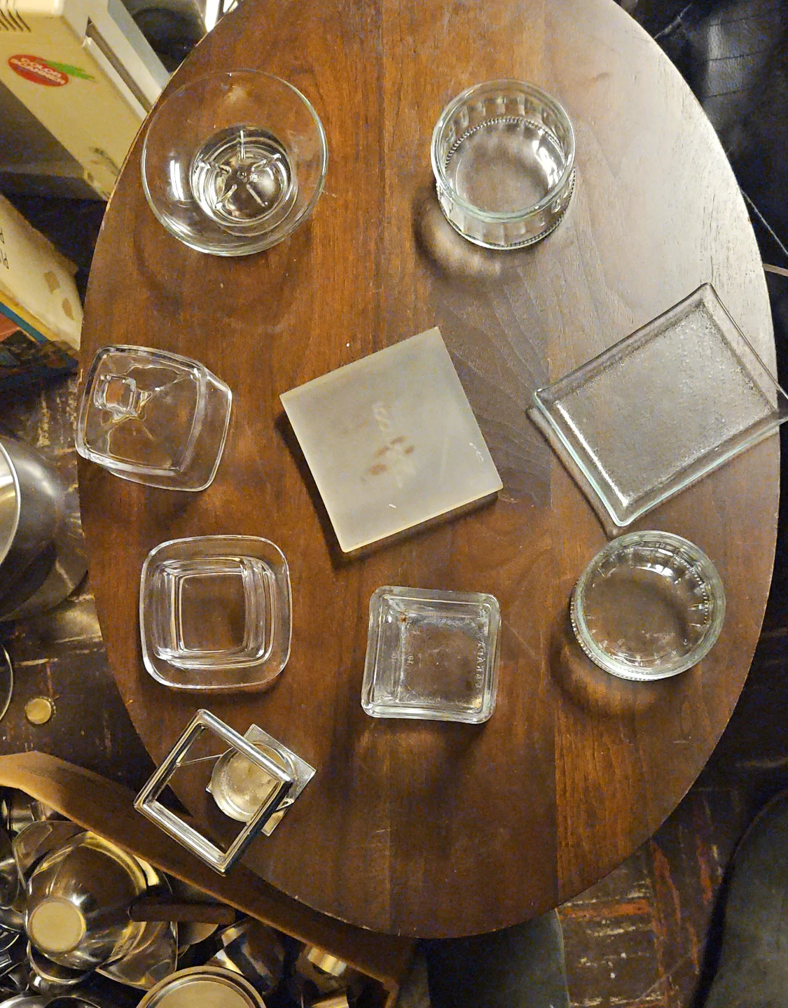 Assorted Clear Glass Small Dishes and Coasters