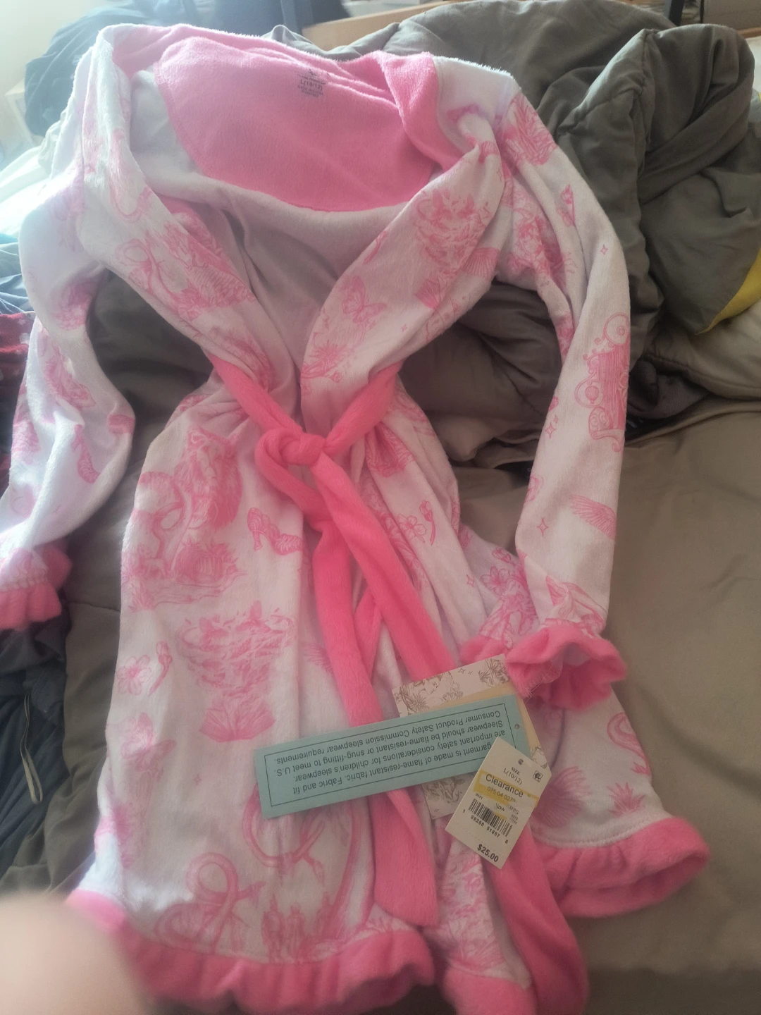 Girls Pink Fleece Robe - Size L (10/12)