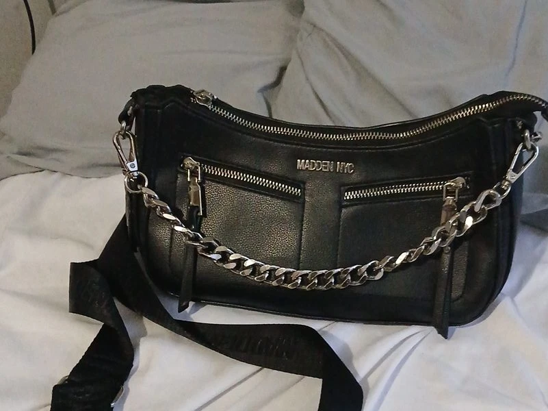 Madden NYC Black Shoulder Bag with Chain Detail