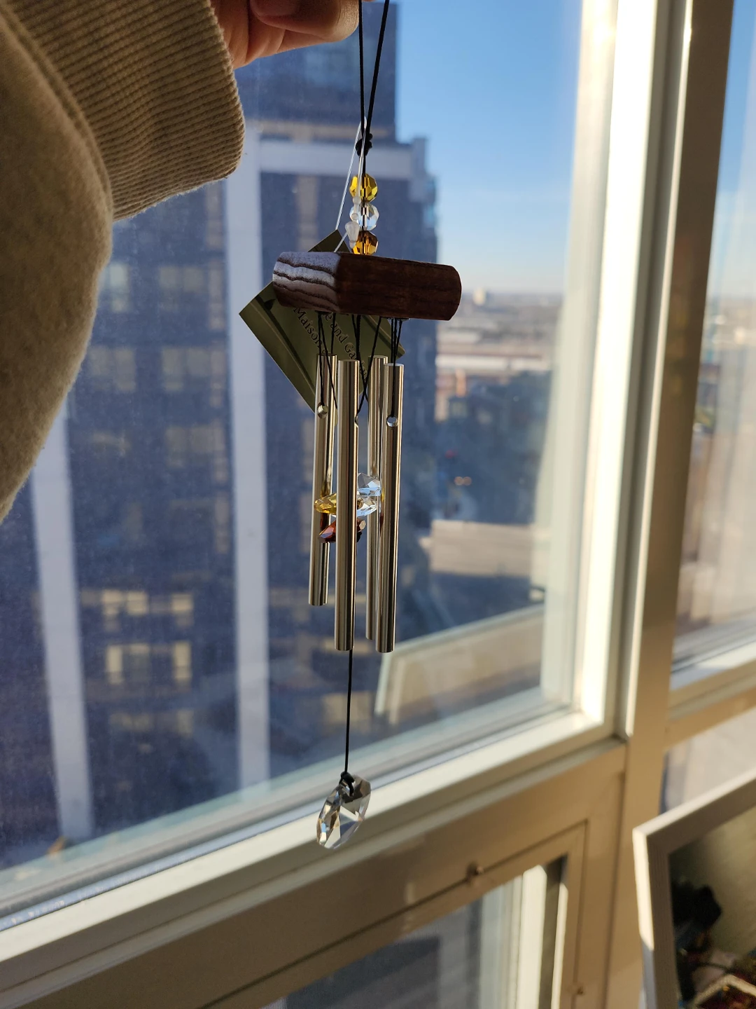 Wooden Top Wind Chime with Crystal
