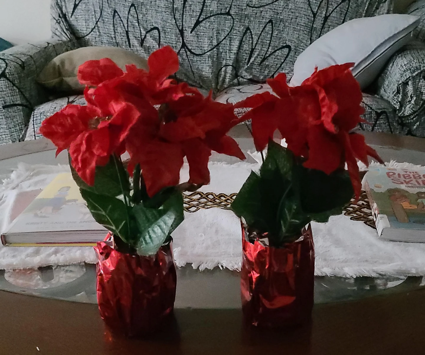 Set of 2 Red Poinsettia Artificial Plants