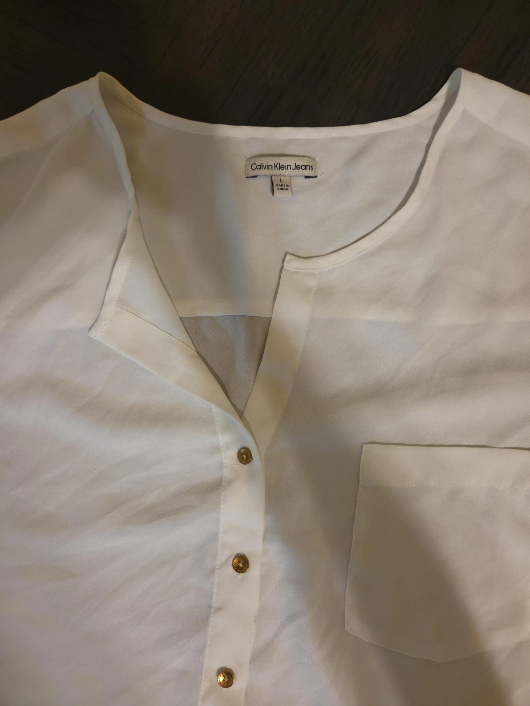 Calvin Klein Jeans White Button-Up Blouse Size L