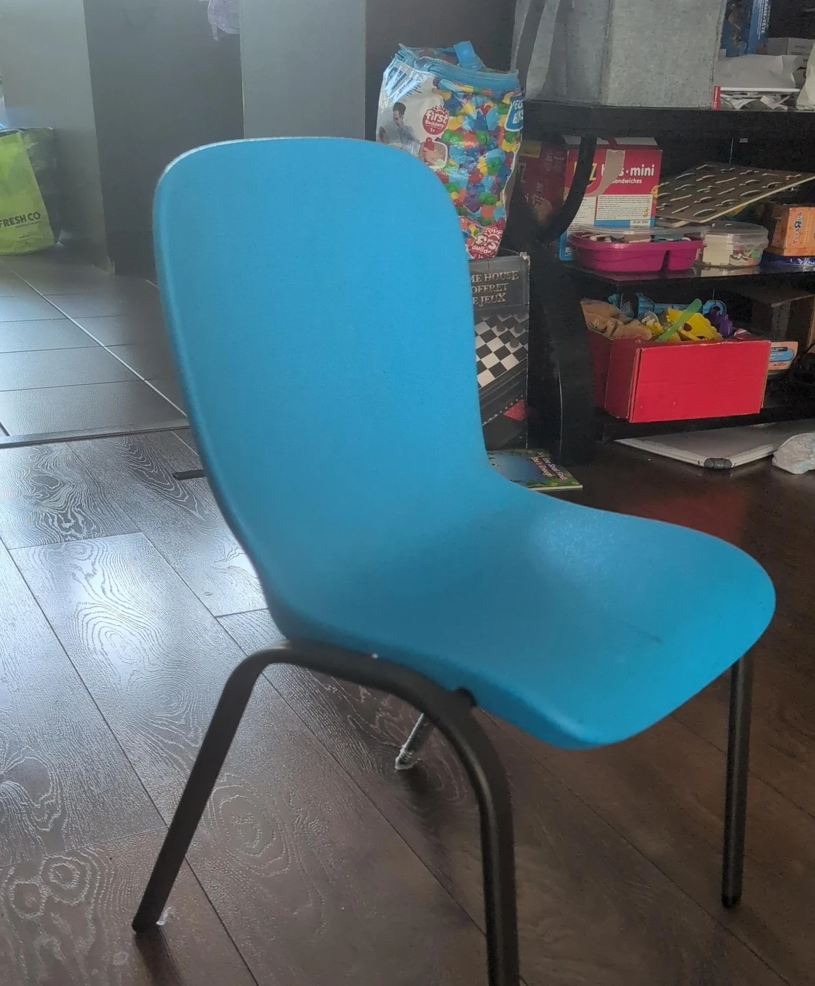 Blue Plastic Chair with Metal Legs
