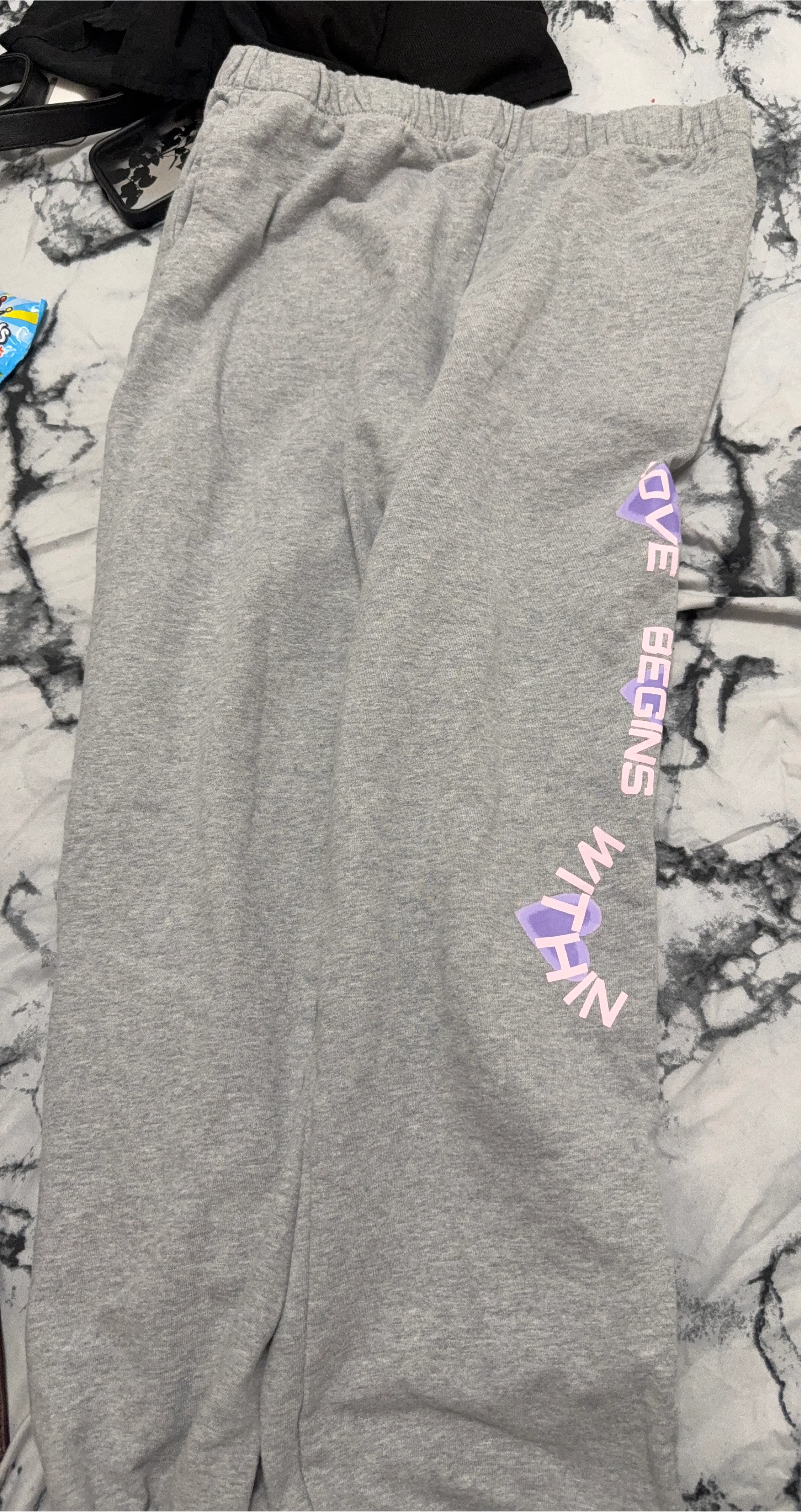 Grey Sweatpants with 'Love Begins With You' Graphic